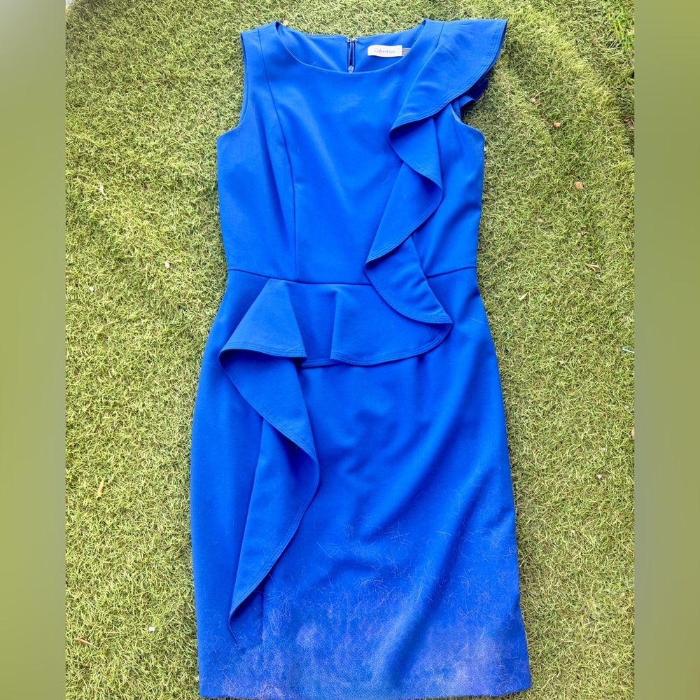 Calvin Klein One Shoulder Blue Dress